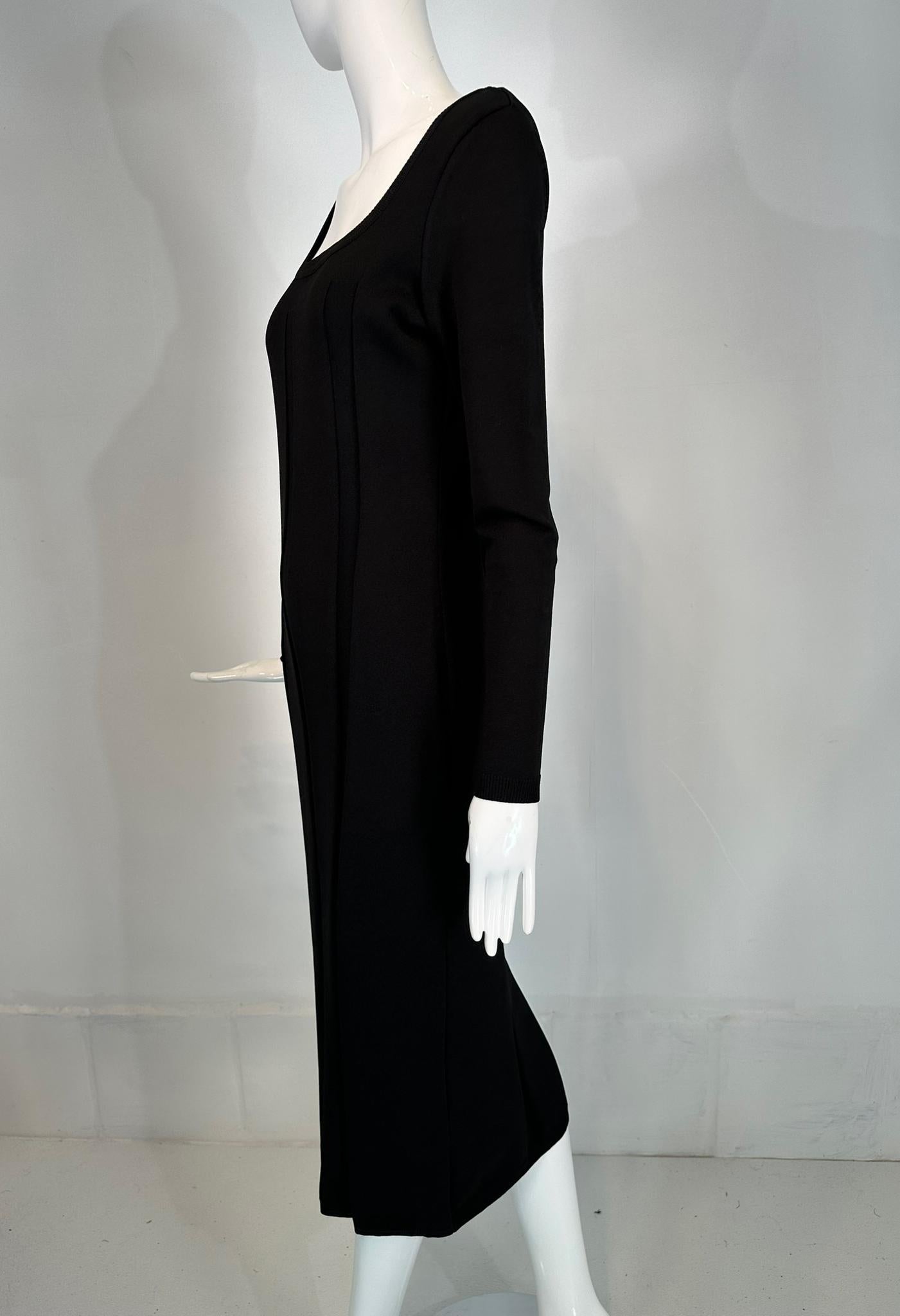 Salvatore Ferragamo Black Ribbed Knit Jersey Square Neck Body Con Dress 1990s M For Sale 8
