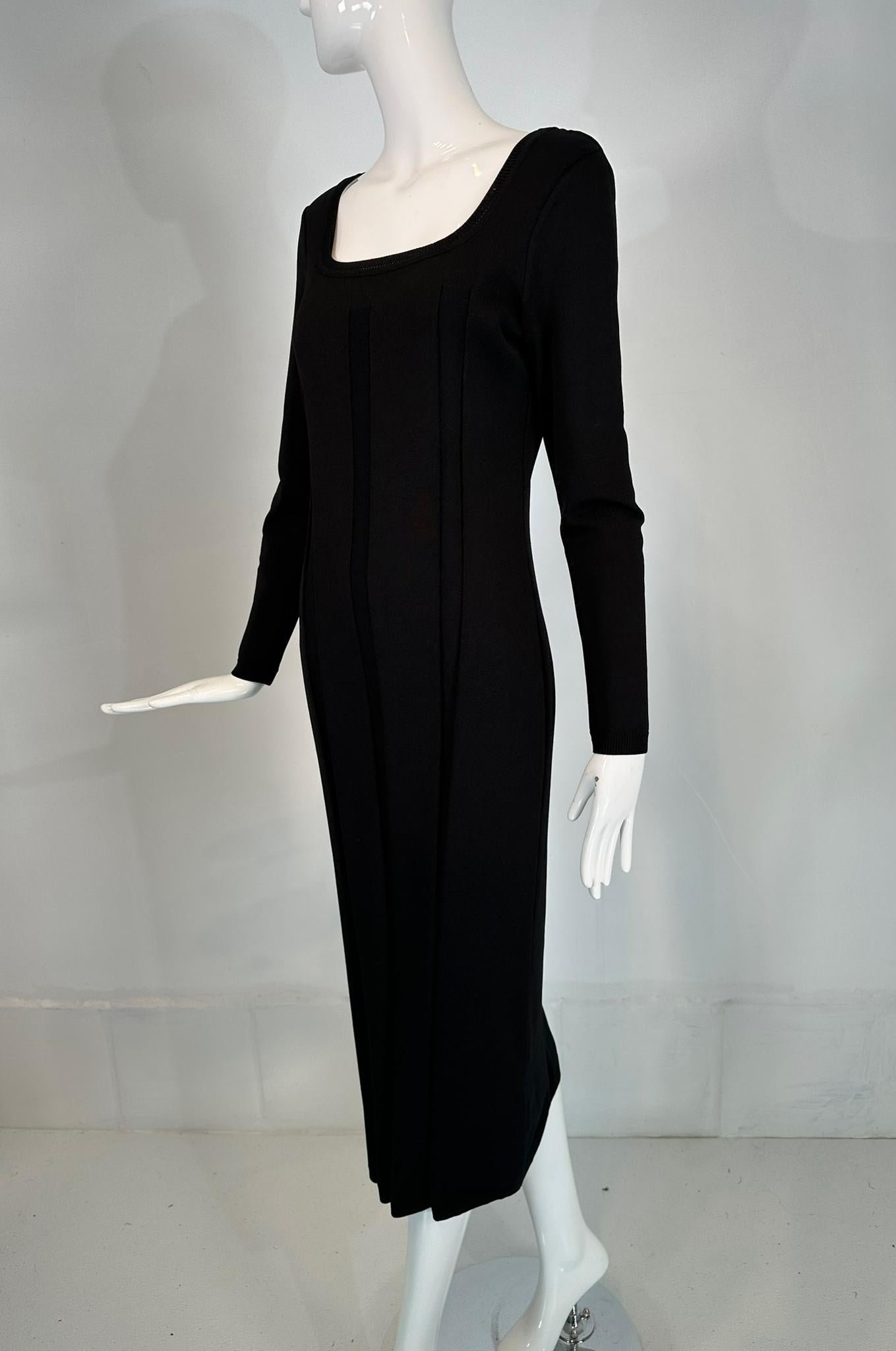 Salvatore Ferragamo Black Ribbed Knit Jersey Square Neck Body Con Dress 1990s M For Sale 9