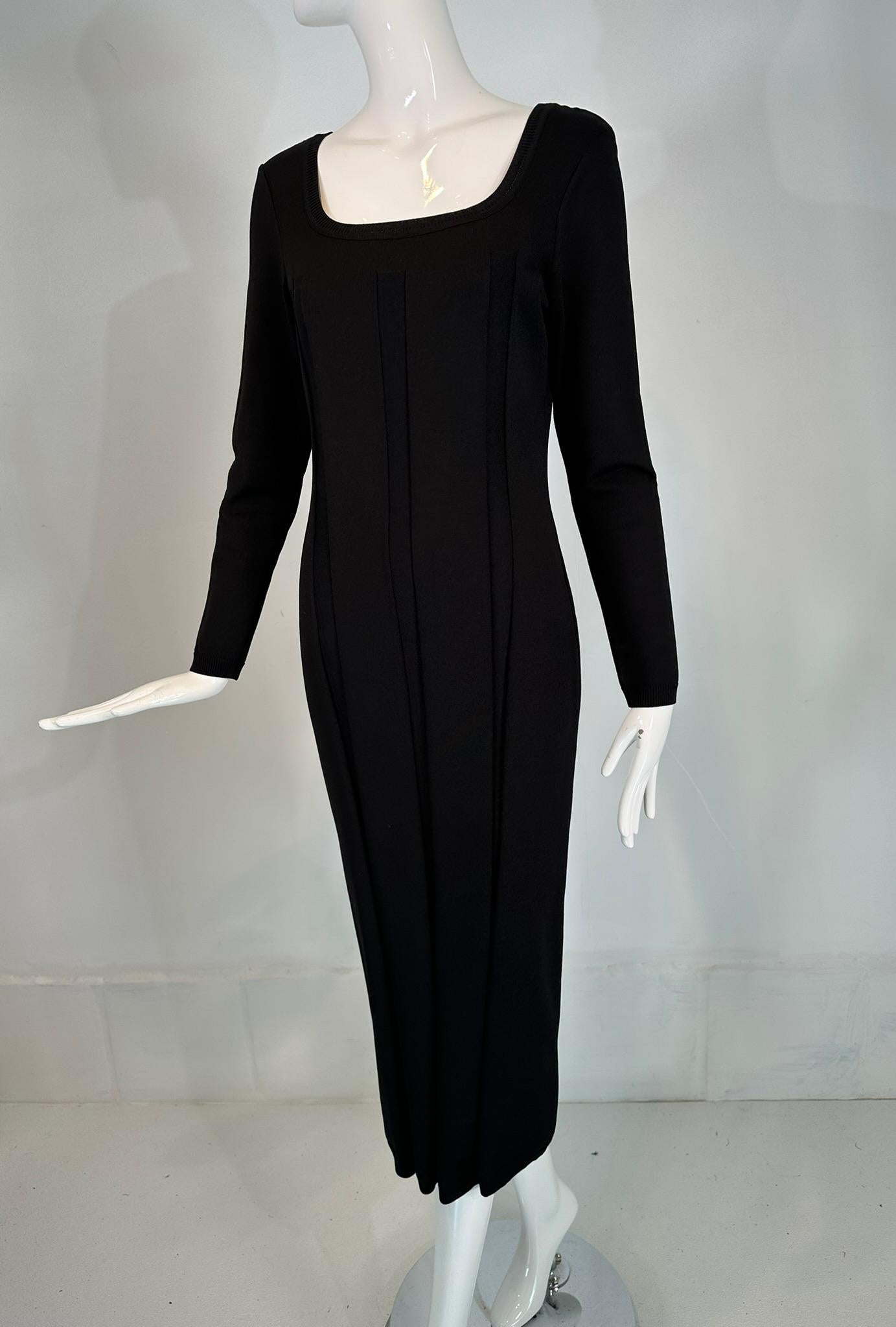 Salvatore Ferragamo Black Ribbed Knit Jersey Square Neck Body Con Dress 1990s M For Sale 10
