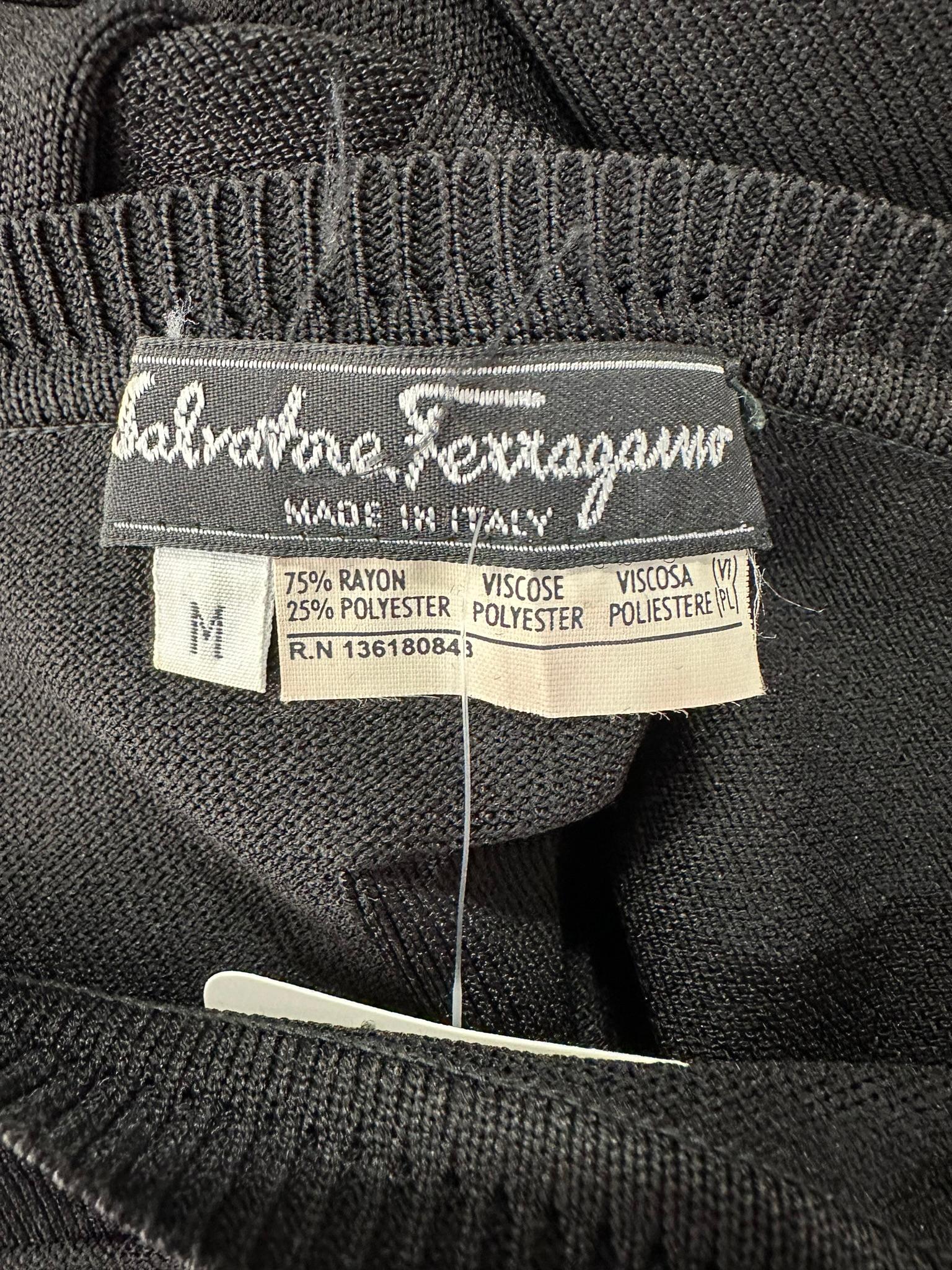Salvatore Ferragamo Black Ribbed Knit Jersey Square Neck Body Con Dress 1990s M For Sale 11
