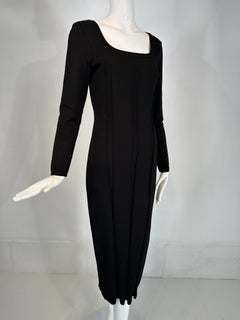 Salvatore Ferragamo Black Ribbed Knit Jersey Square Neck Body Con Dress 1990s M