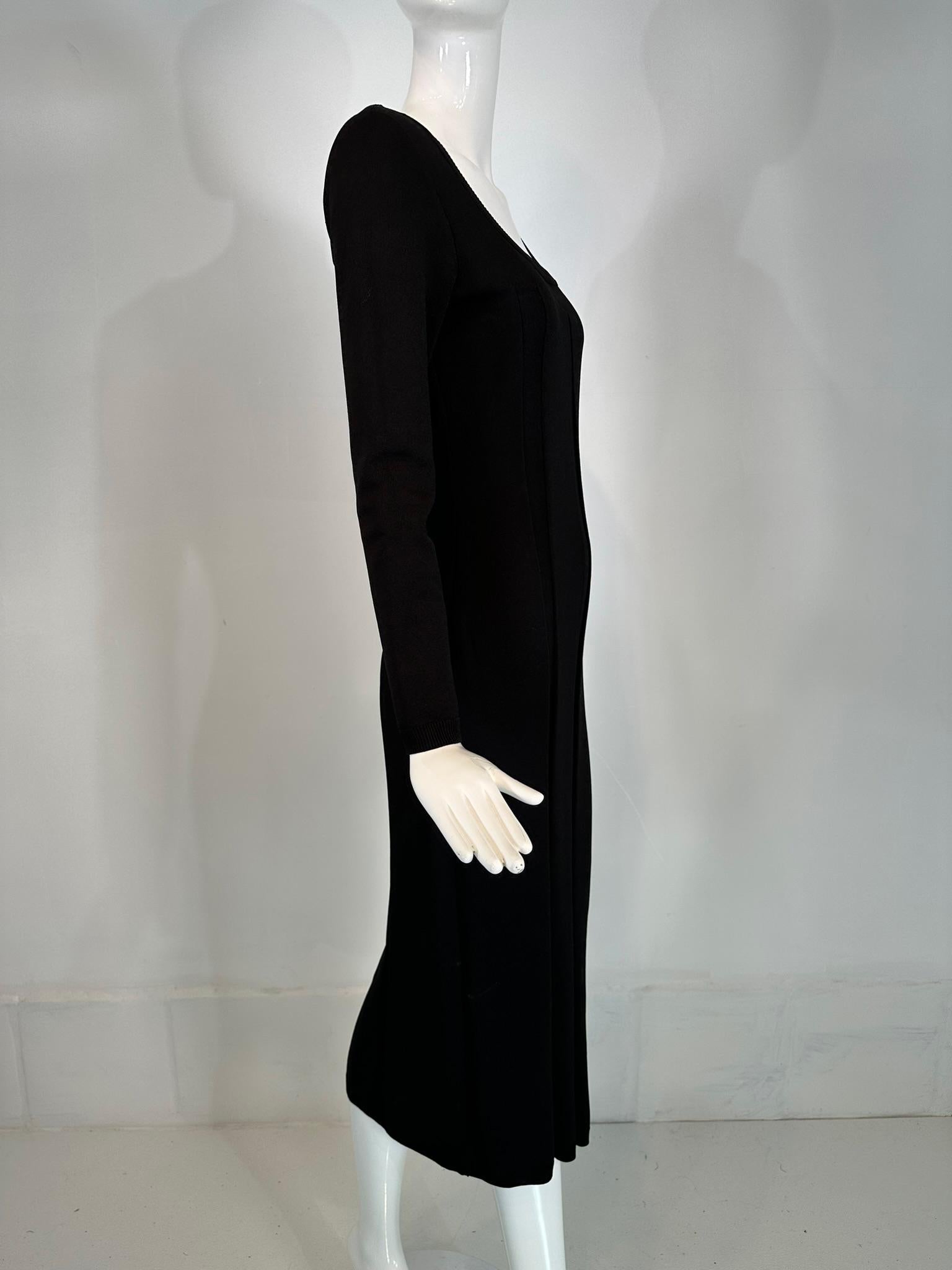 Salvatore Ferragamo Black Ribbed Knit Jersey Square Neck Body Con Dress 1990s M For Sale 1