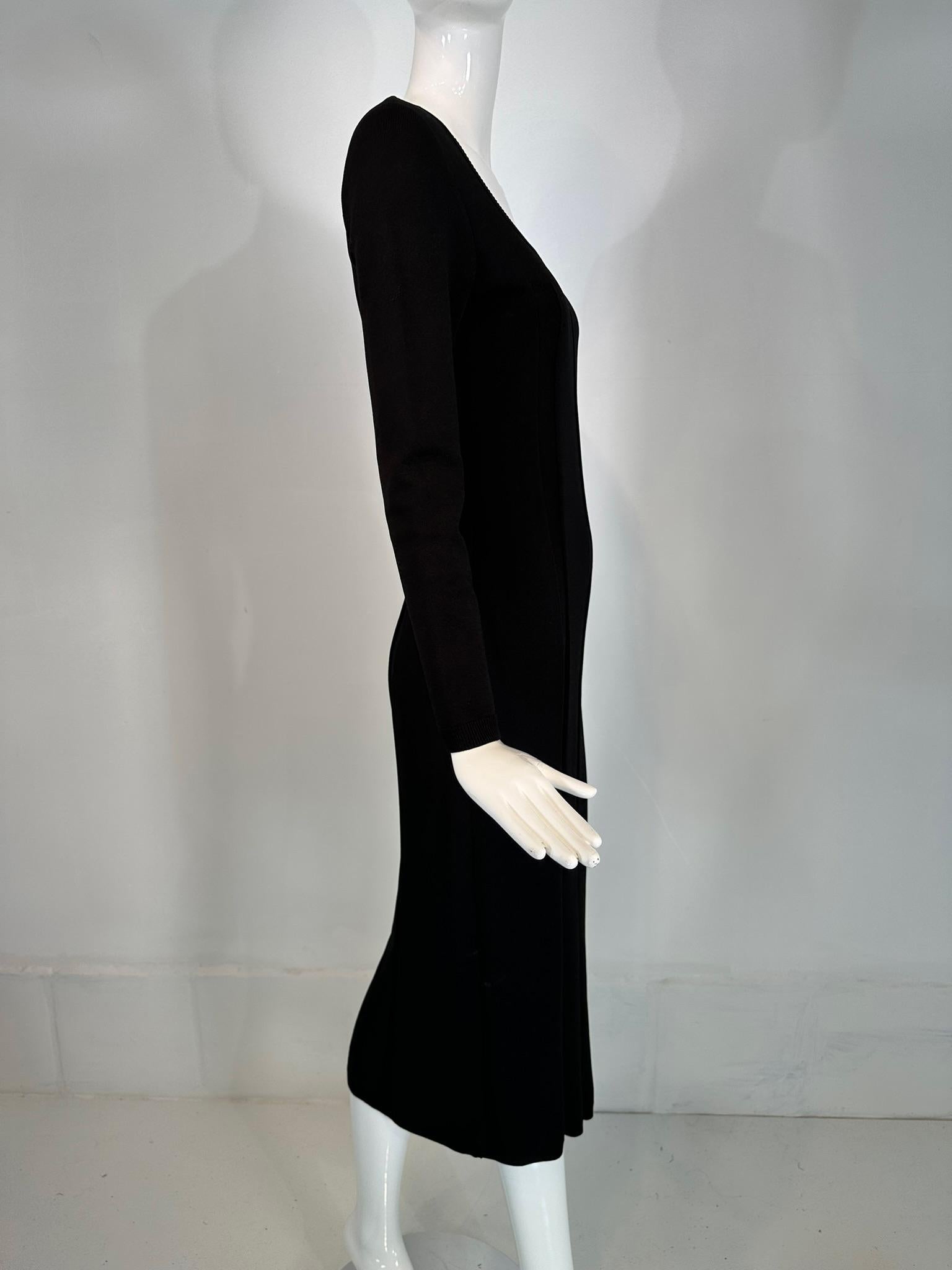 Salvatore Ferragamo Black Ribbed Knit Jersey Square Neck Body Con Dress 1990s M For Sale 2