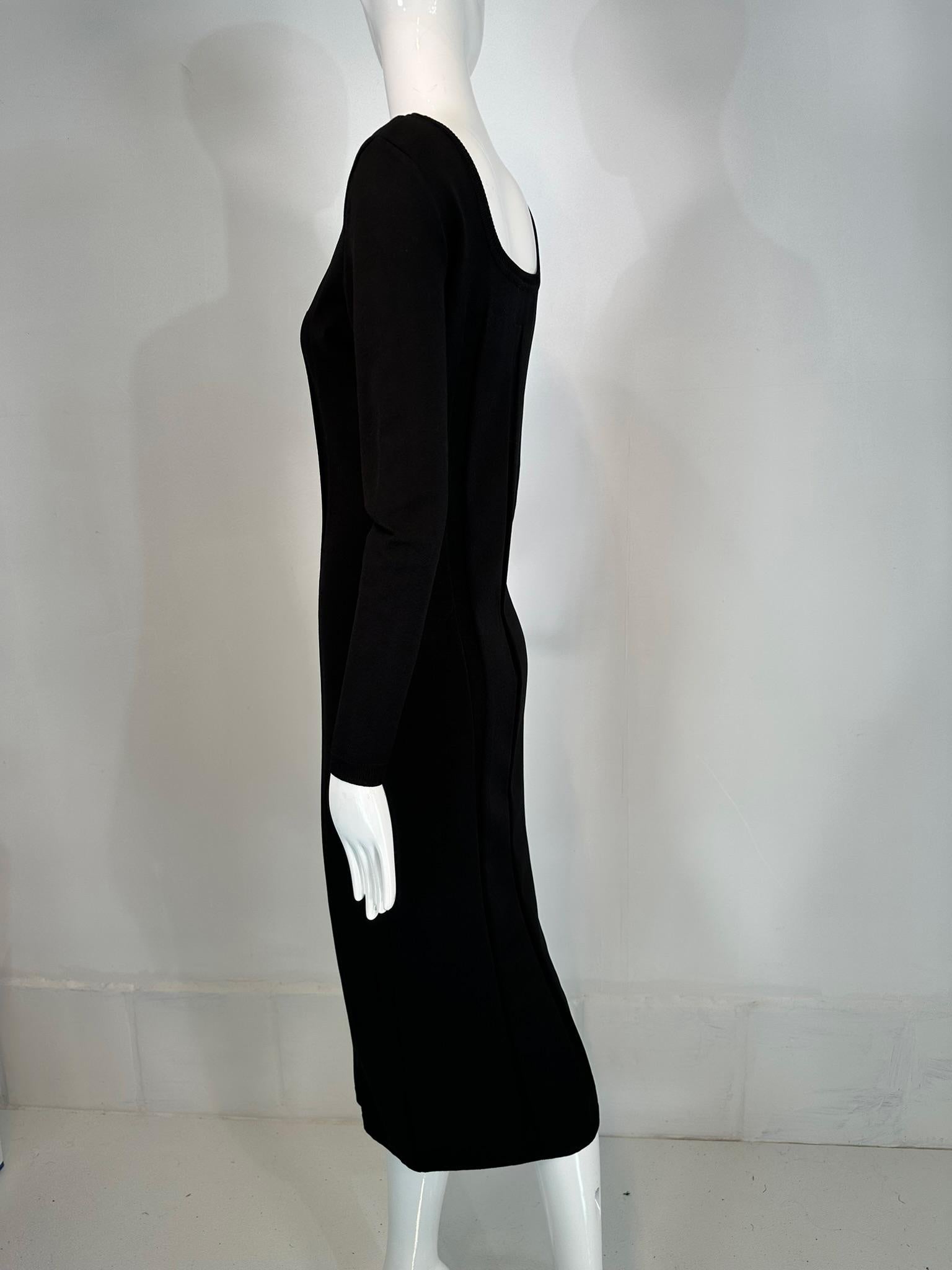 Salvatore Ferragamo Black Ribbed Knit Jersey Square Neck Body Con Dress 1990s M For Sale 5
