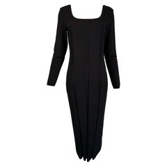 Salvatore Ferragamo Black Ribbed Knit Jersey Square Neck Body Con Dress 1990 M