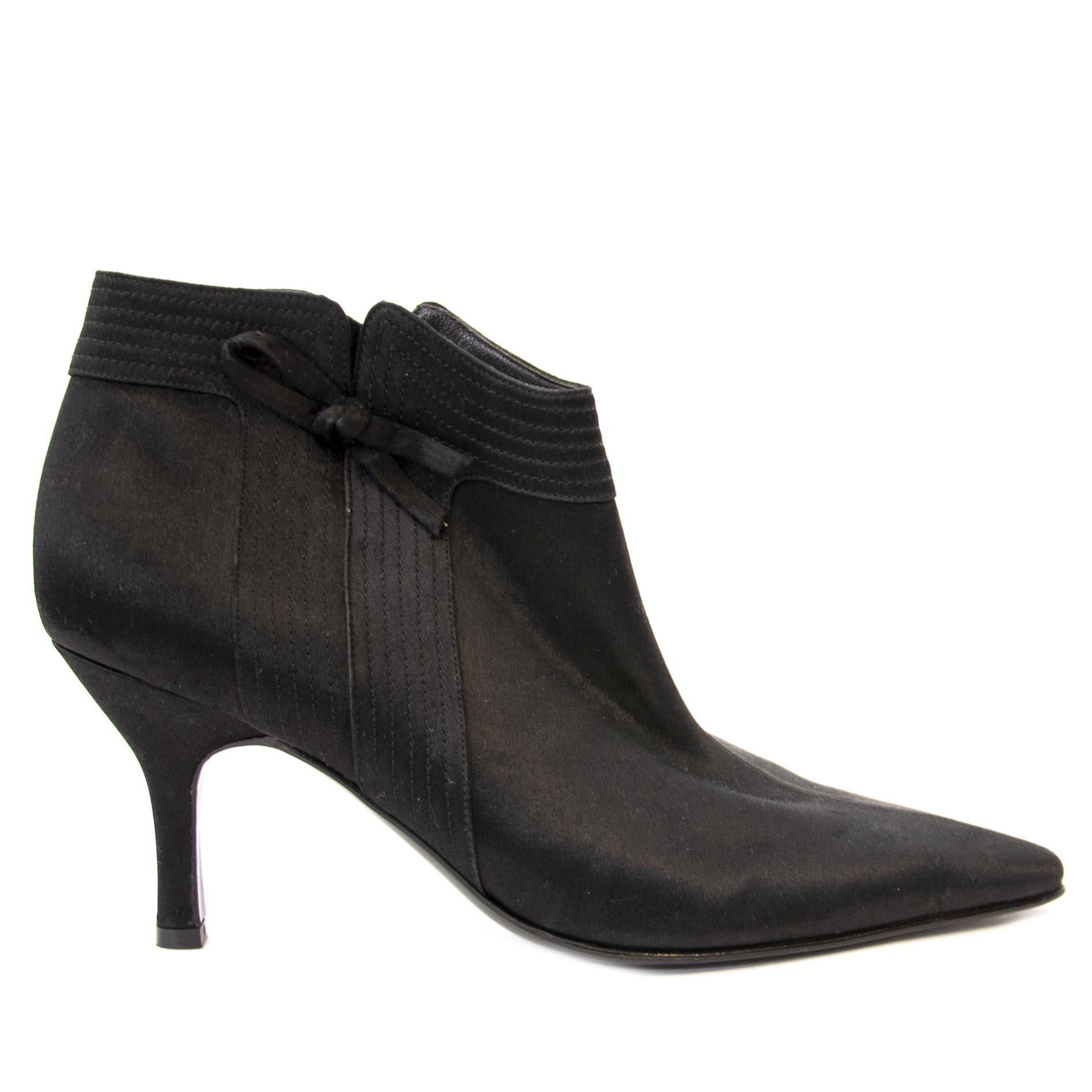 Women's Salvatore Ferragamo Black Satin Ankle Boots - Size 36.5