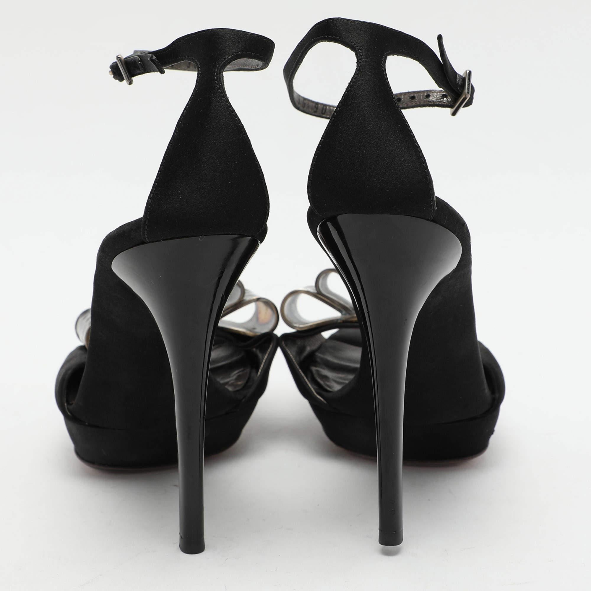 Salvatore Ferragamo Black Satin Bow Embellished Ankle Strap Sandals Size 38 For Sale 1