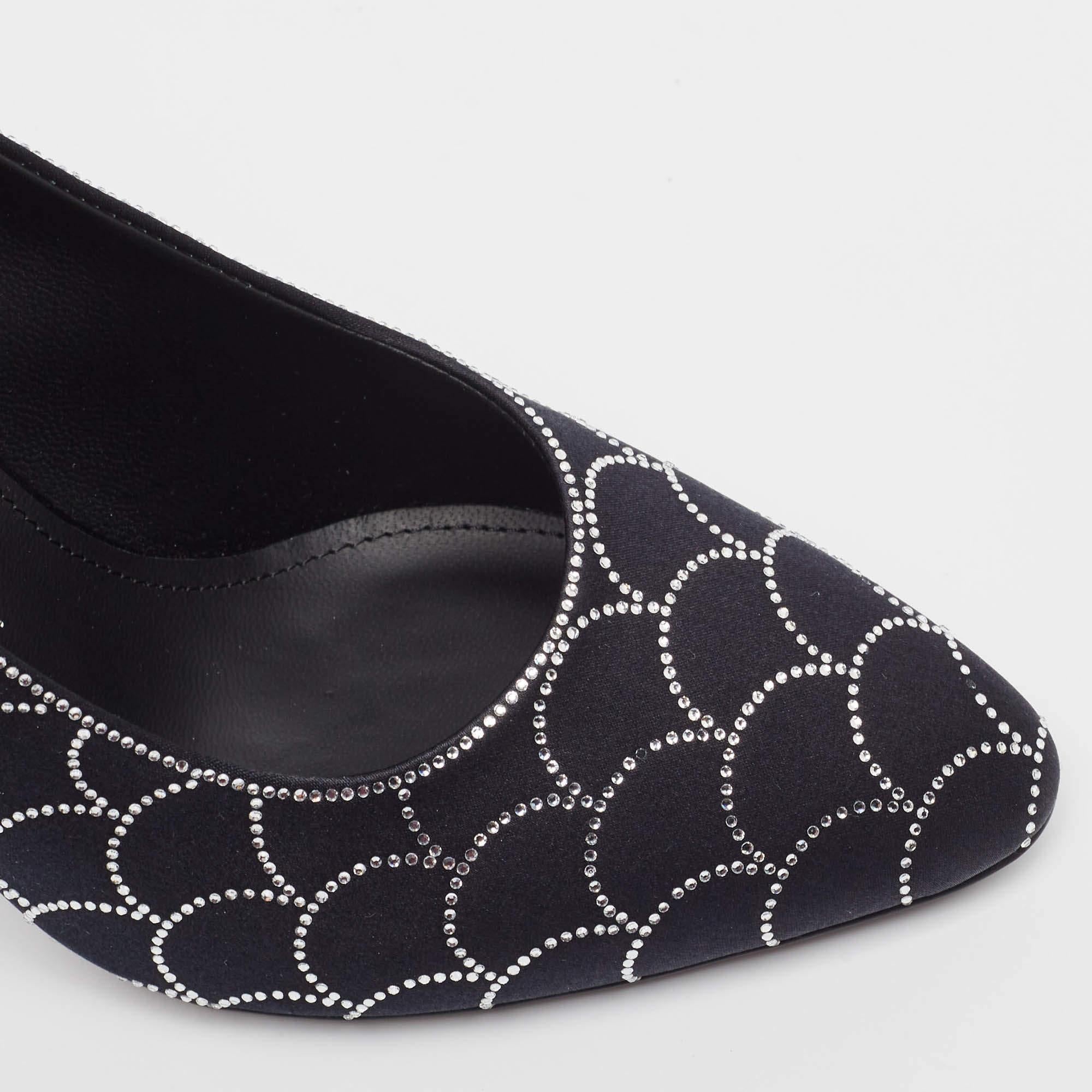 Salvatore Ferragamo Black Satin Crystal Embellished Judy Pumps Size 37 For Sale 3