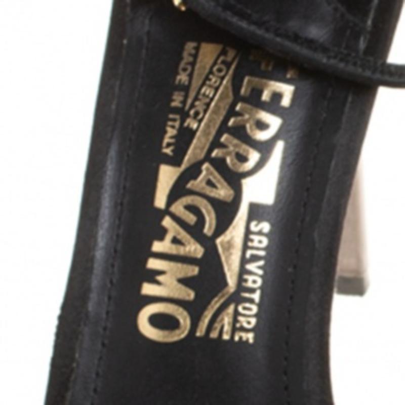 Salvatore Ferragamo Black Satin Embellished Heel Ankle Strap Sandals Size 40 For Sale 5