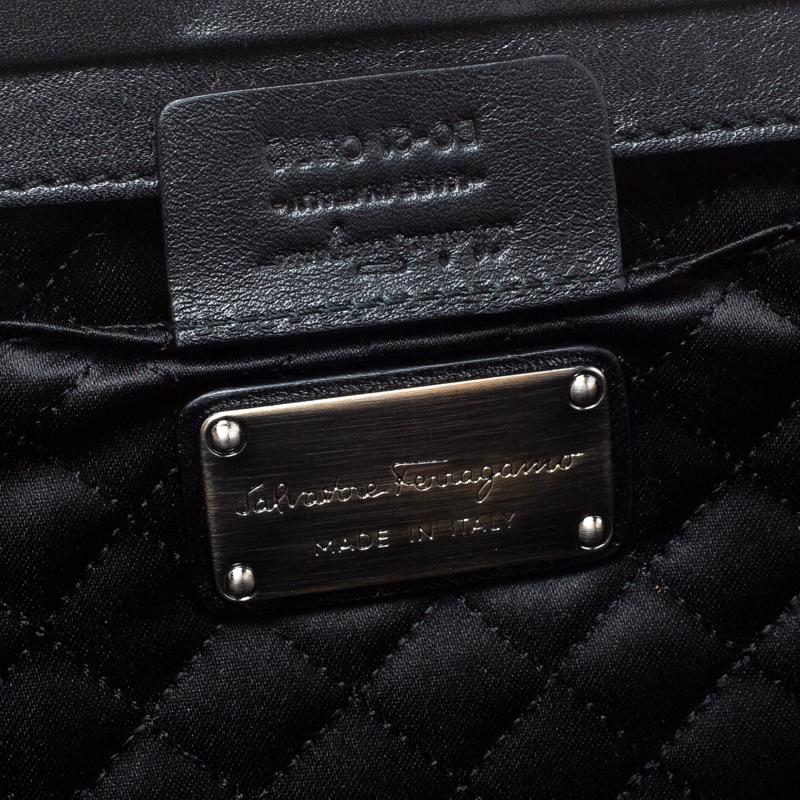 Salvatore Ferragamo Black Satin Gancini Clutch 1