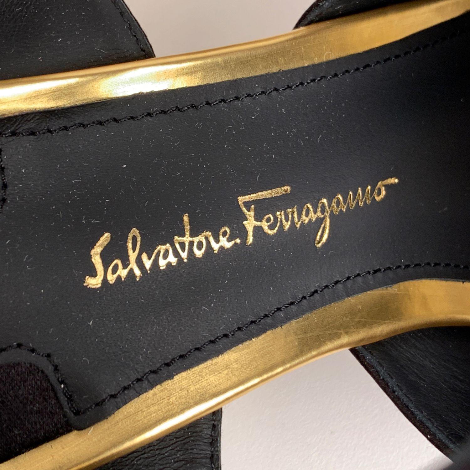 Salvatore Ferragamo Black Satin Greci 70 Heeled Sandals US 7C EU 37.5 2
