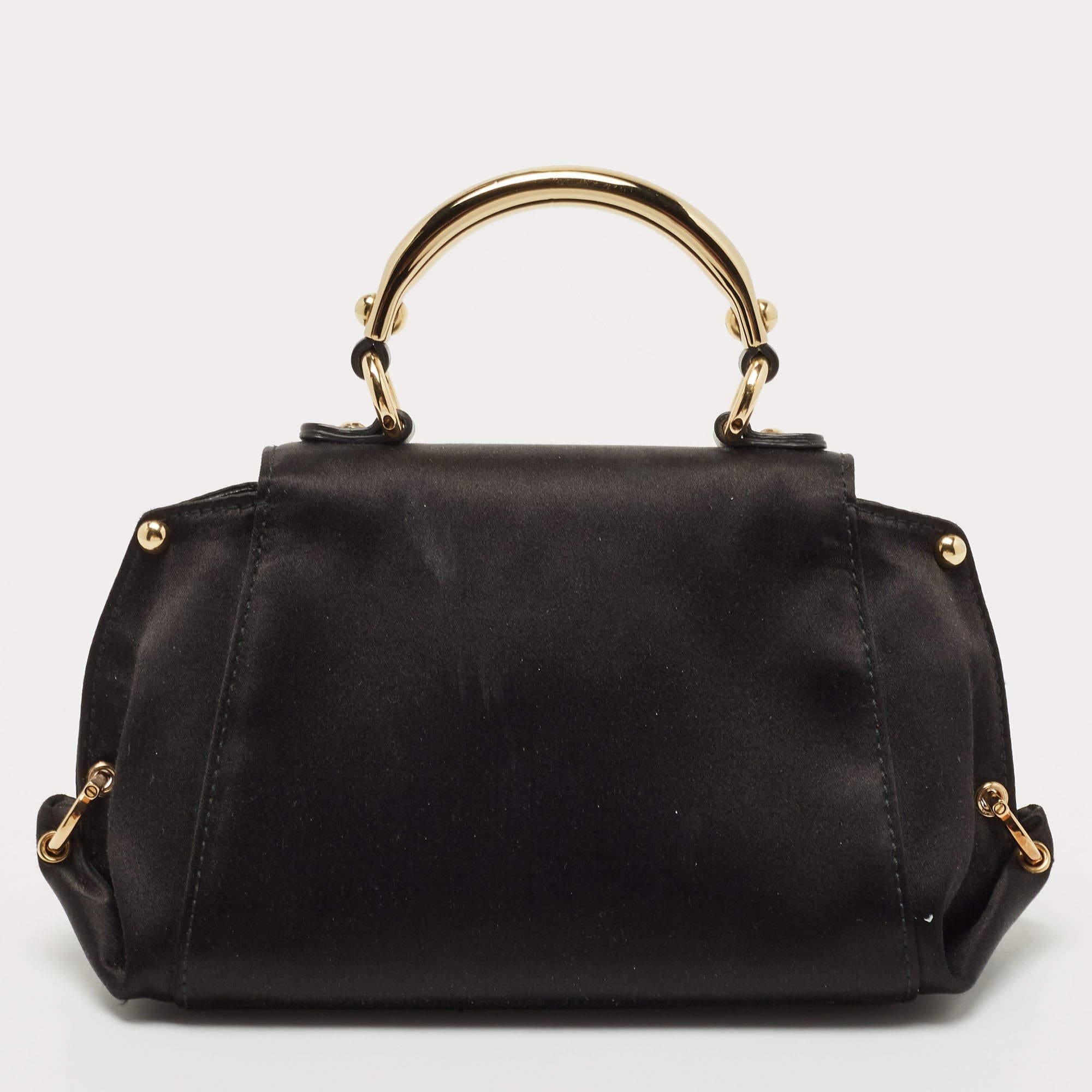 Women's Salvatore Ferragamo Black Satin Mini Sofia Top Handle Bag