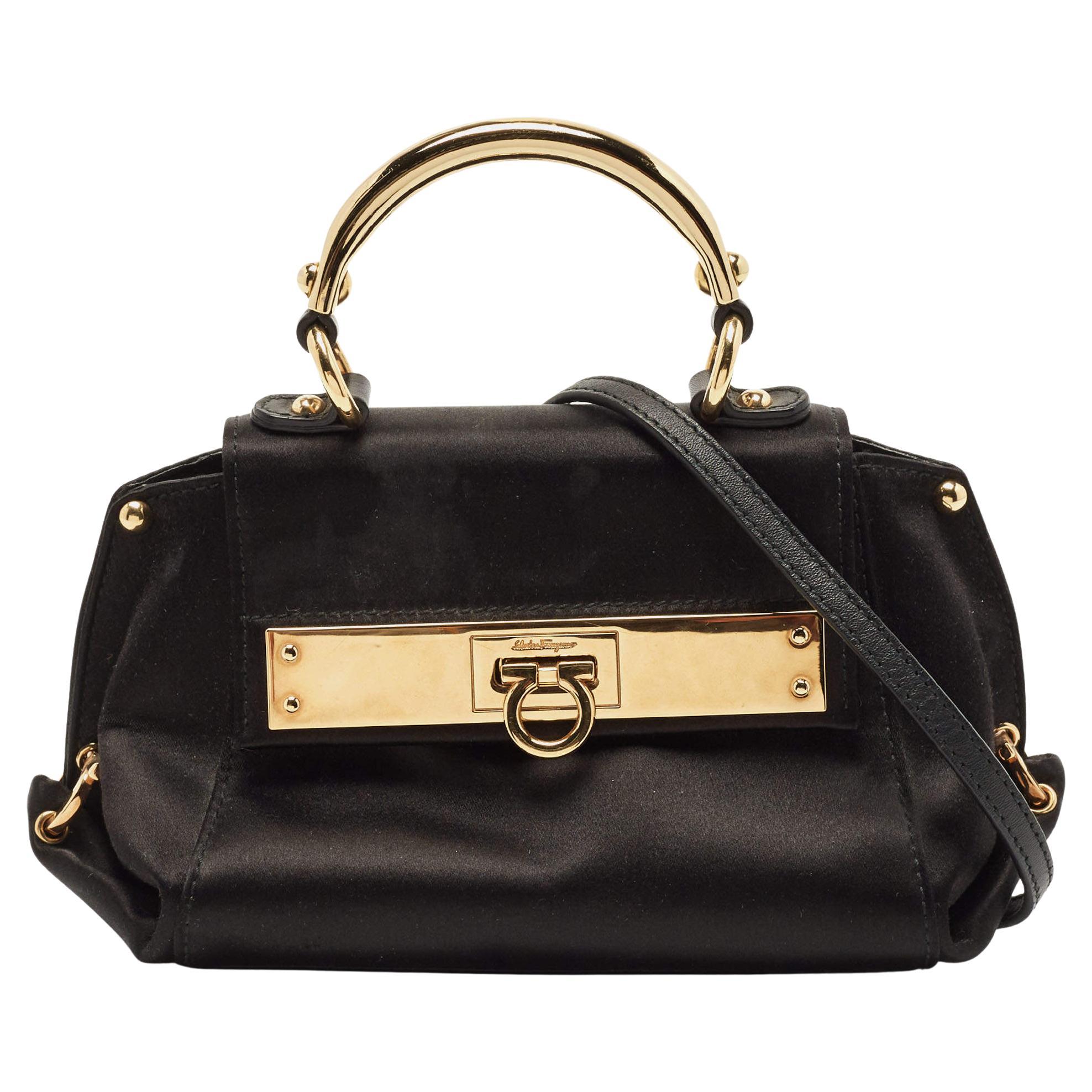 Salvatore Ferragamo Black Satin Mini Sofia Top Handle Bag For Sale at  1stDibs