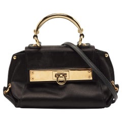Used Salvatore Ferragamo Black Satin Mini Sofia Top Handle Bag