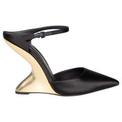 Salvatore Ferragamo Black Satin Wedge Heels Size US 9.5