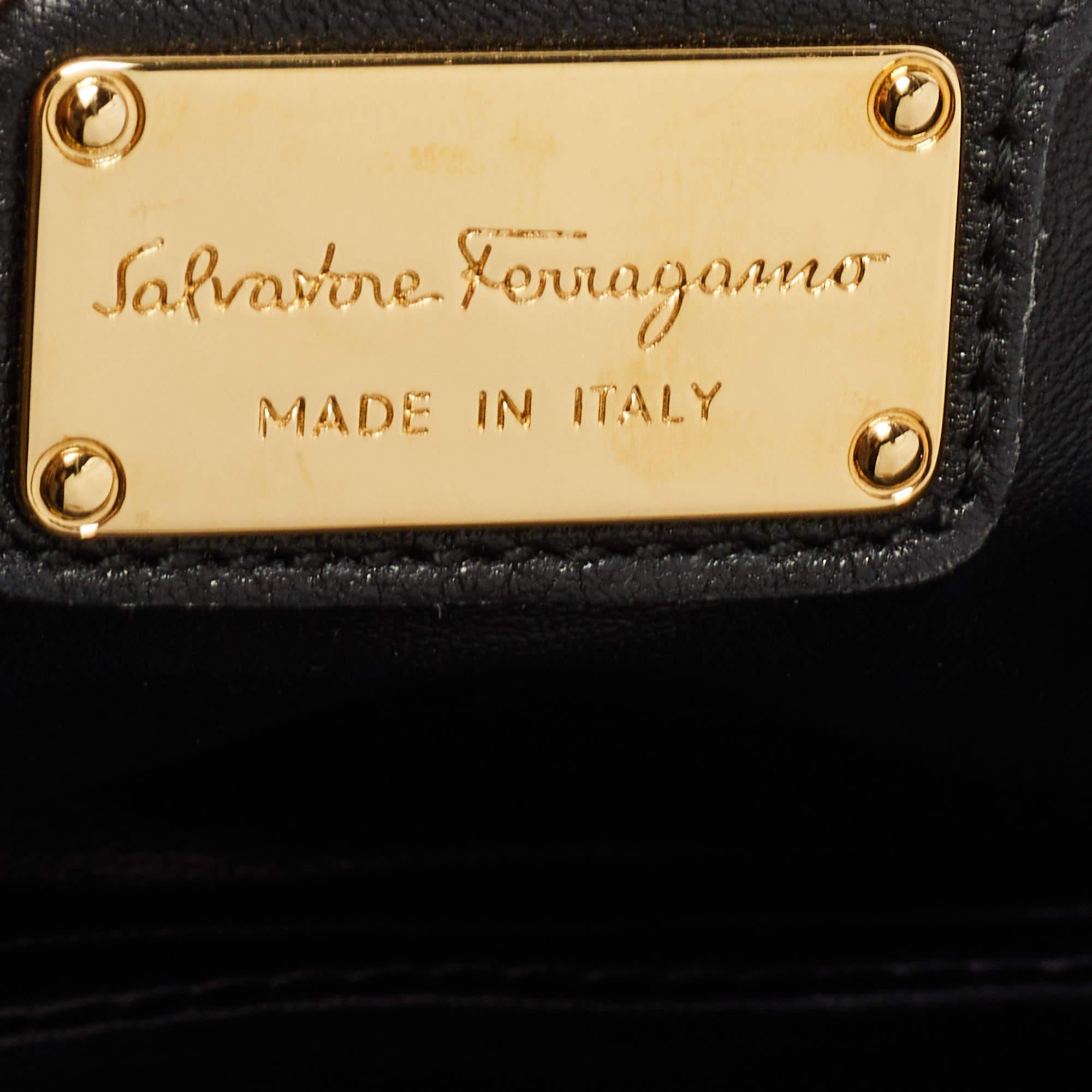 Salvatore Ferragamo Black Sequin and Leather Vara Bow Shoulder Bag 6