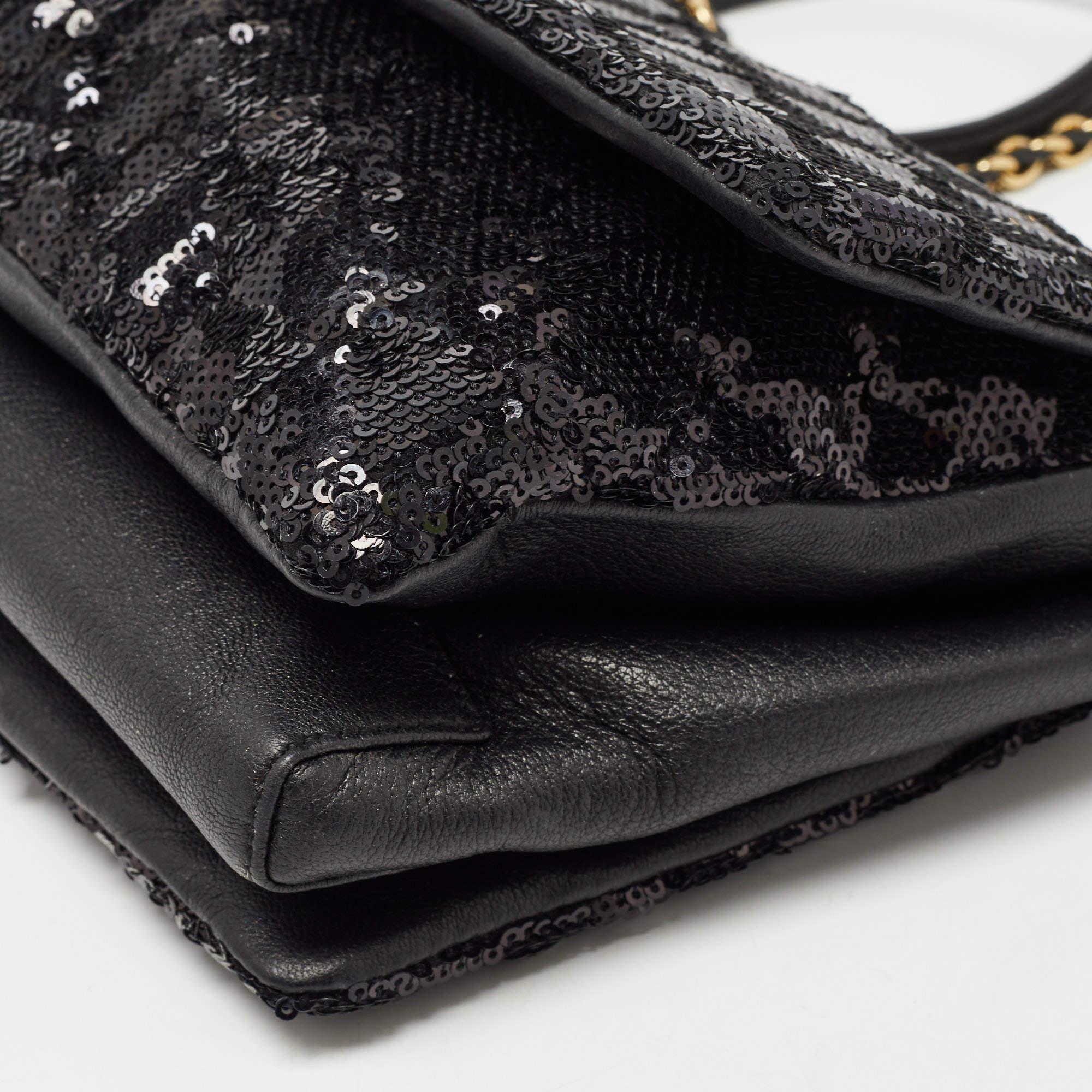 Salvatore Ferragamo Black Sequin and Leather Vara Bow Shoulder Bag 8