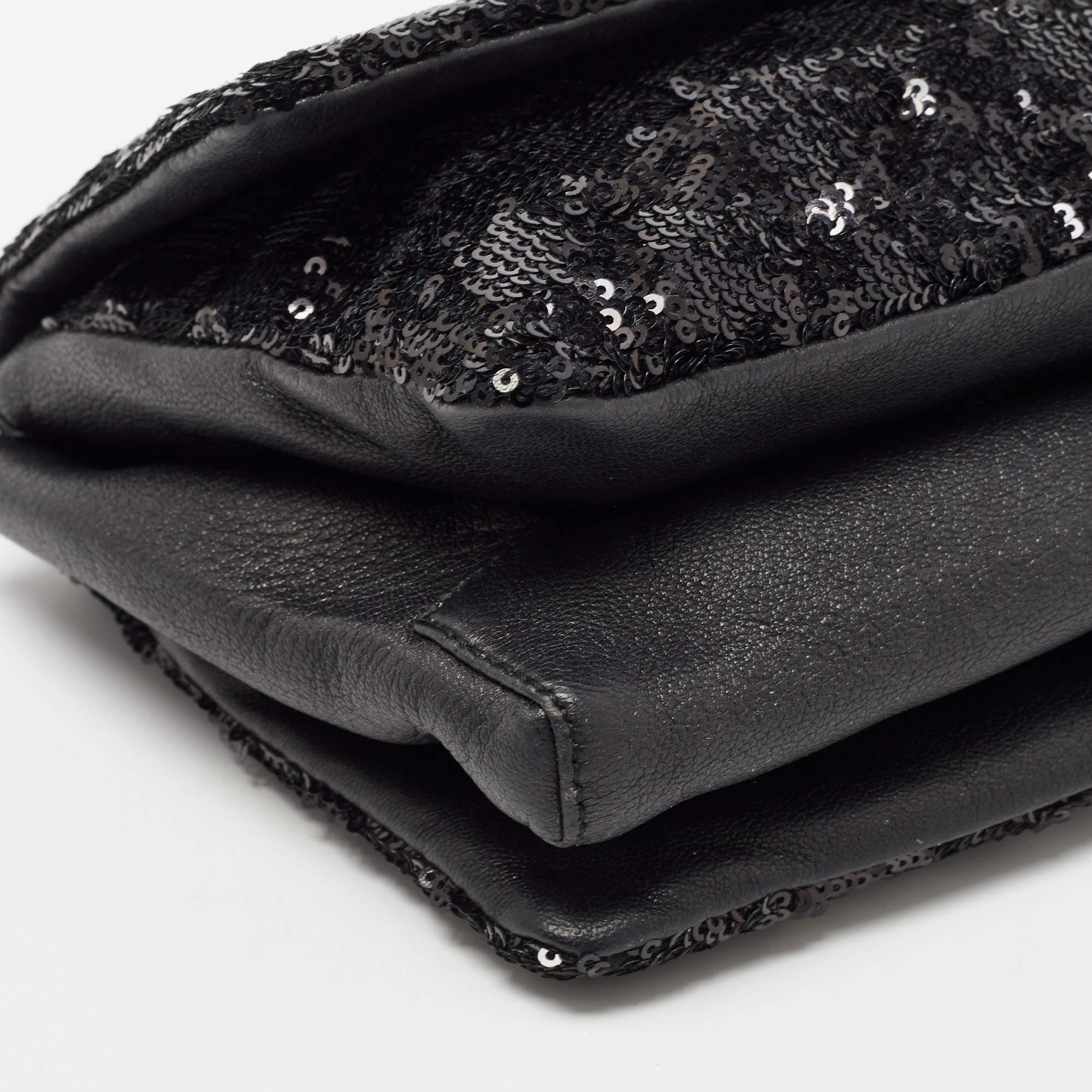 Salvatore Ferragamo Black Sequin and Leather Vara Bow Shoulder Bag 9