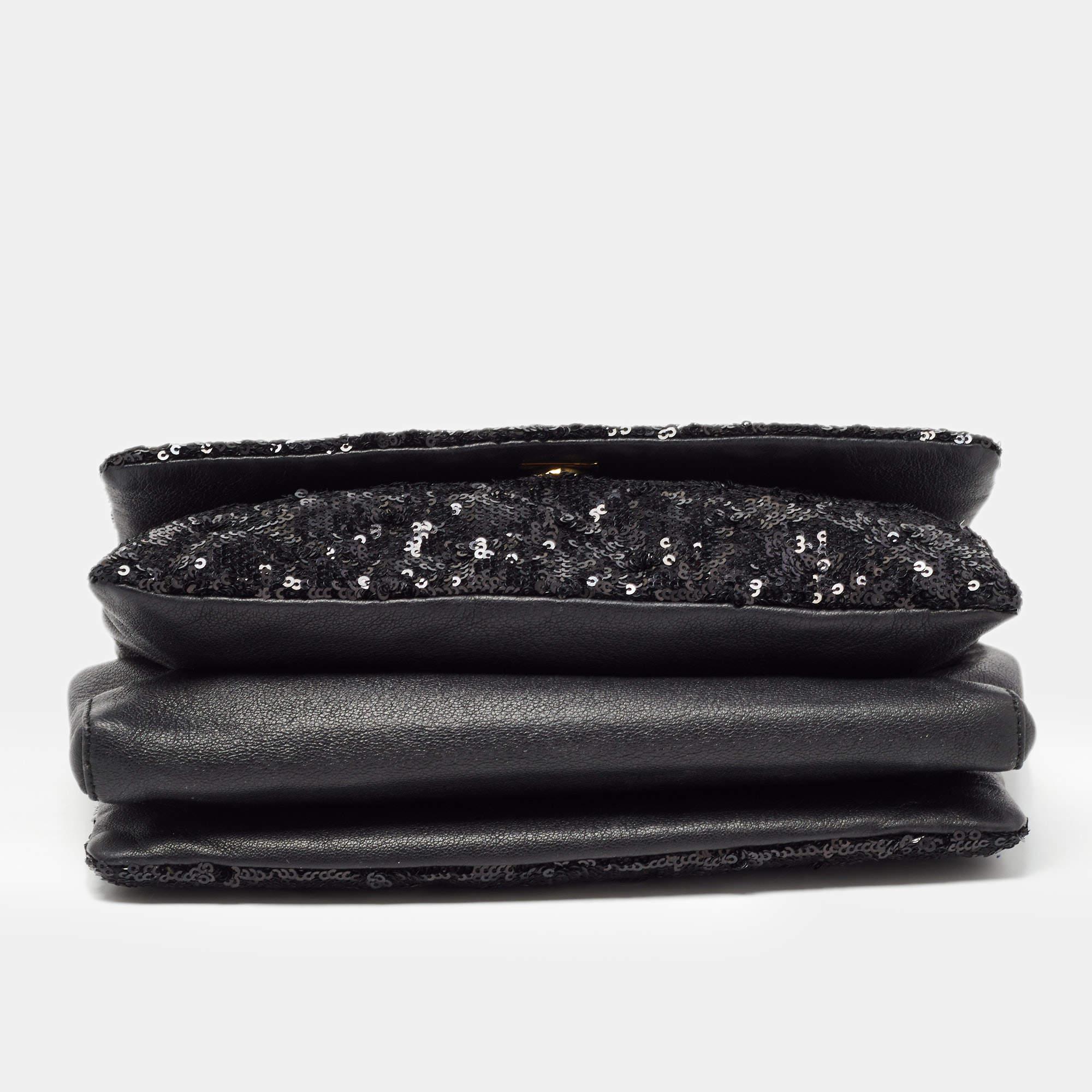 Salvatore Ferragamo Black Sequin and Leather Vara Bow Shoulder Bag 1