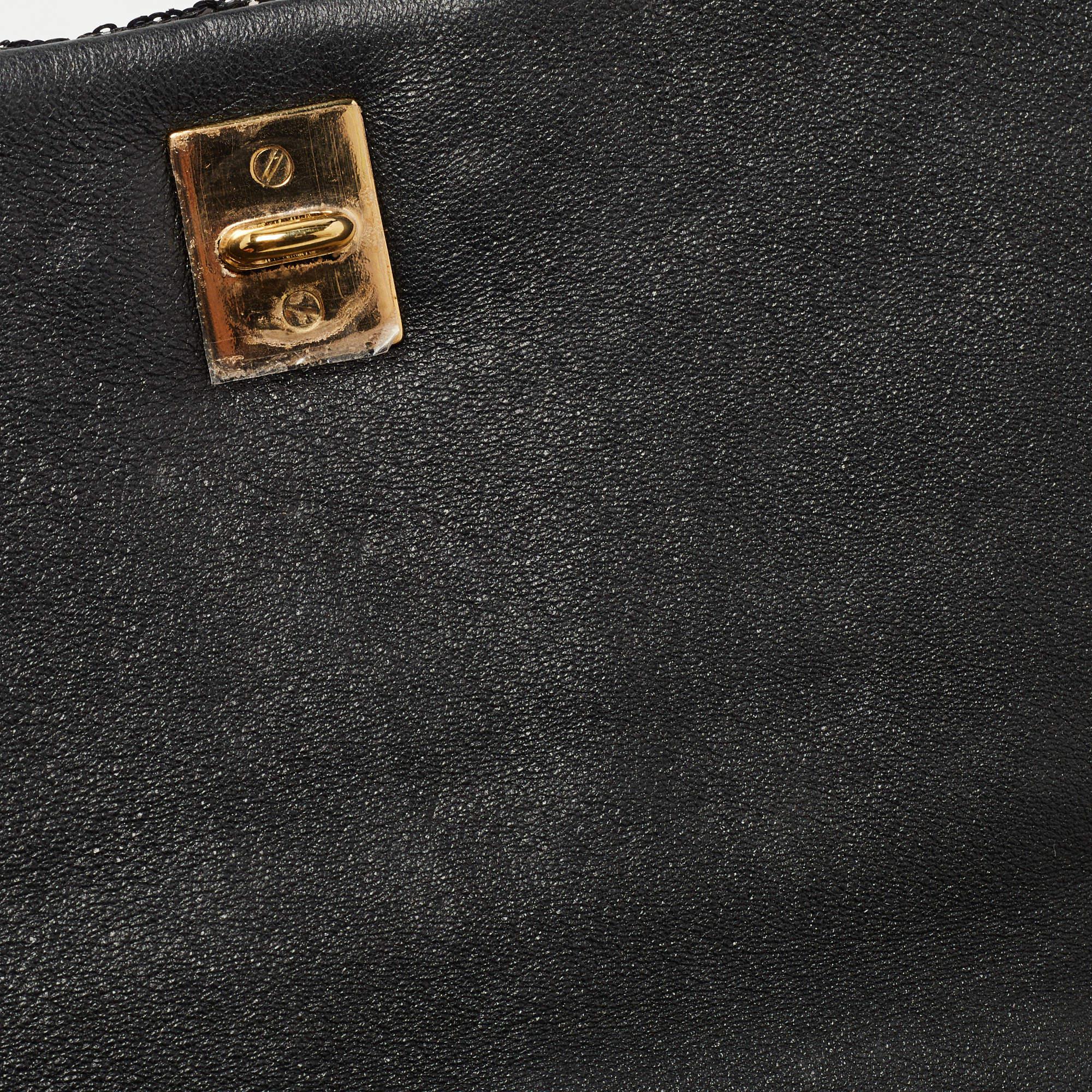 Salvatore Ferragamo Black Sequin and Leather Vara Bow Shoulder Bag 5