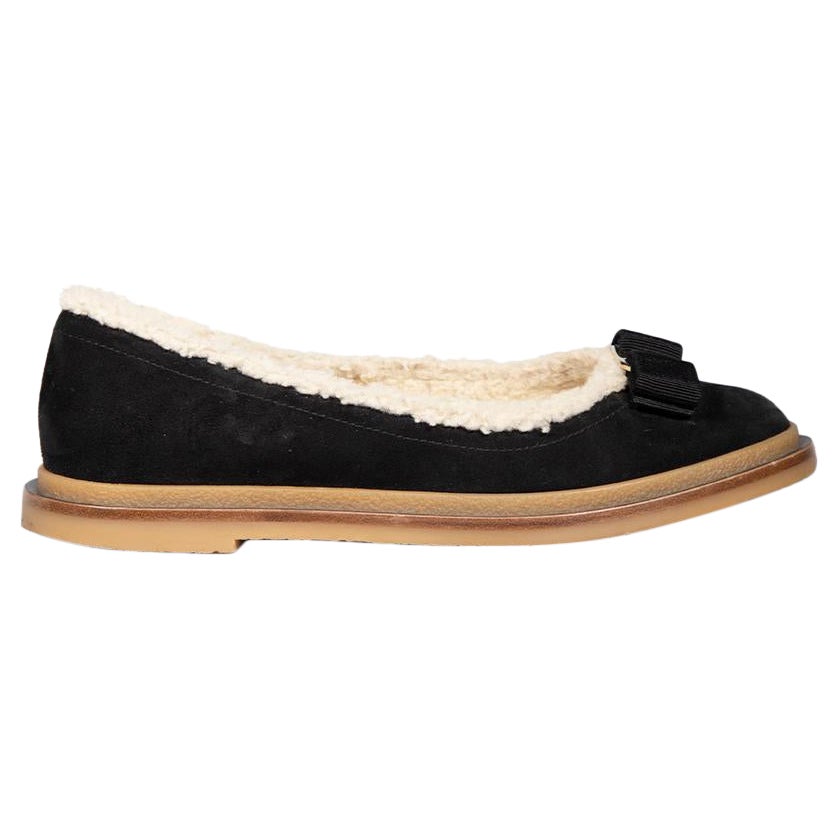Salvatore Ferragamo Black Shearling Lined Ballet Flats Size US 6.5