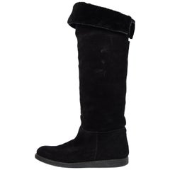 Salvatore Ferragamo Black Shearling/Suede Knee High Boots Sz 7M