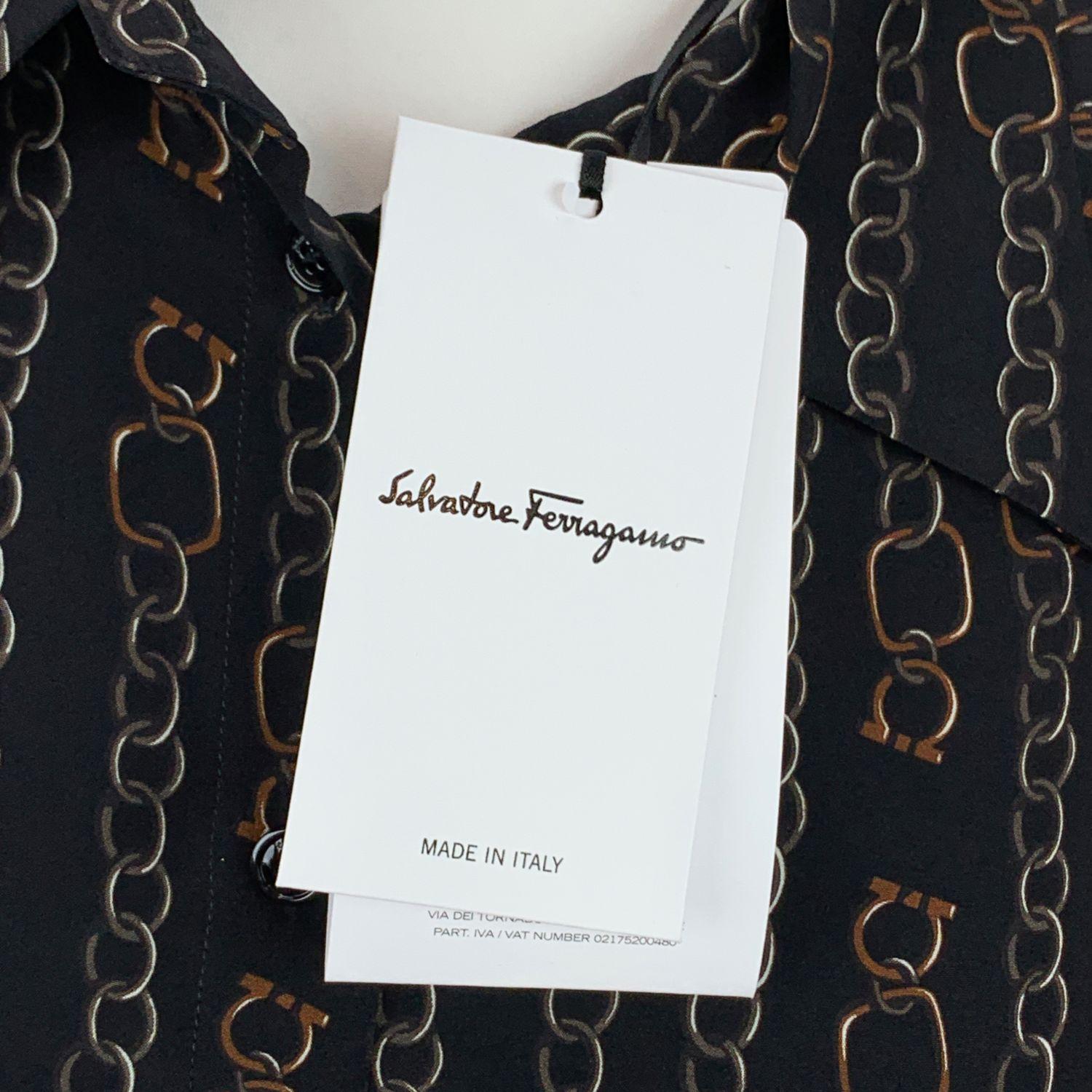 Salvatore Ferragamo Black Silk Catene Print Shirt Size 42 IT 3