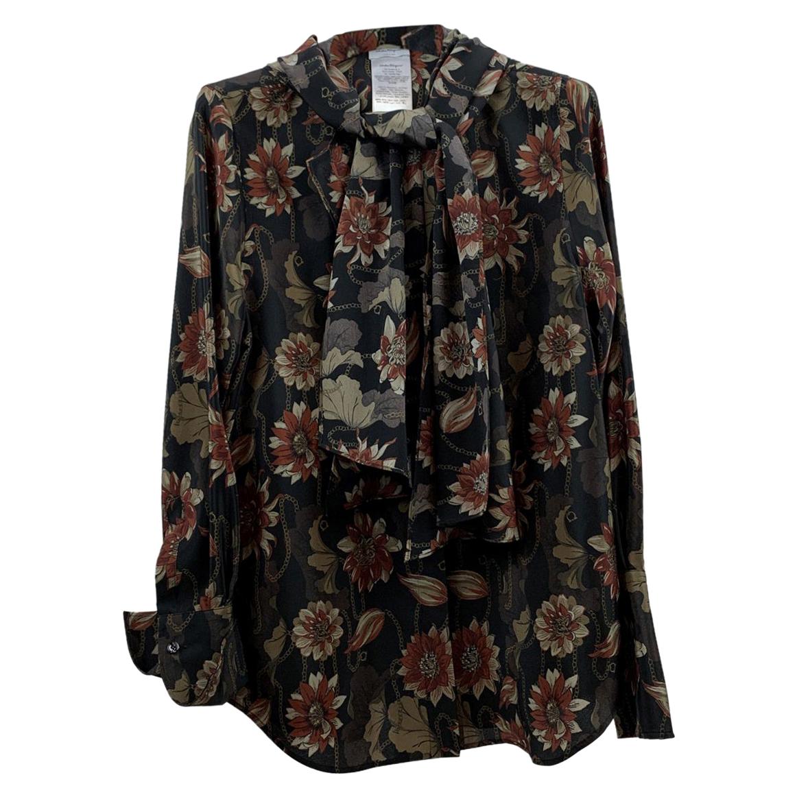 Salvatore Ferragamo shoe print silk blouse For Sale at 1stDibs