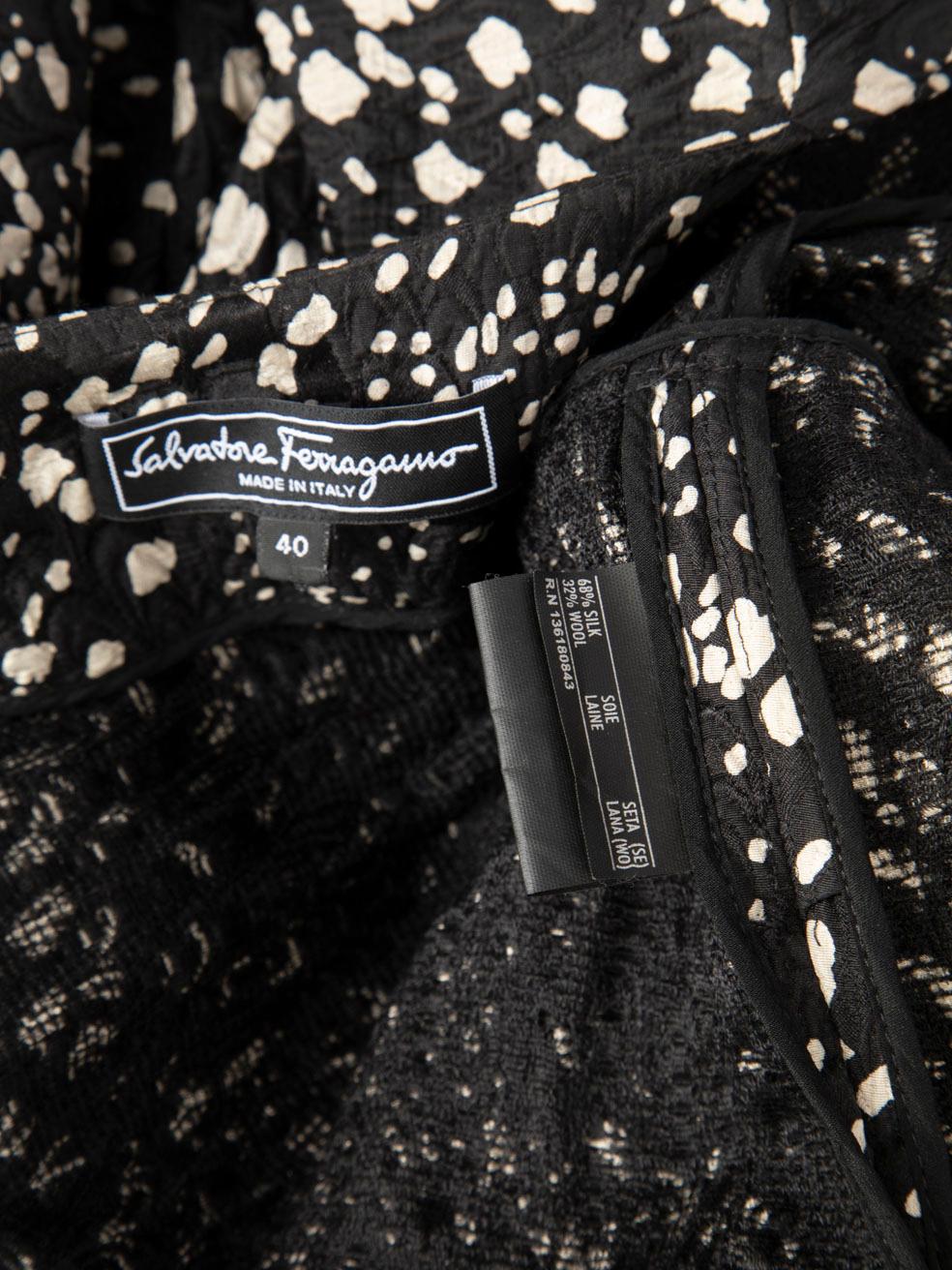 Salvatore Ferragamo Black Silk Patterned Dress Size S For Sale 1