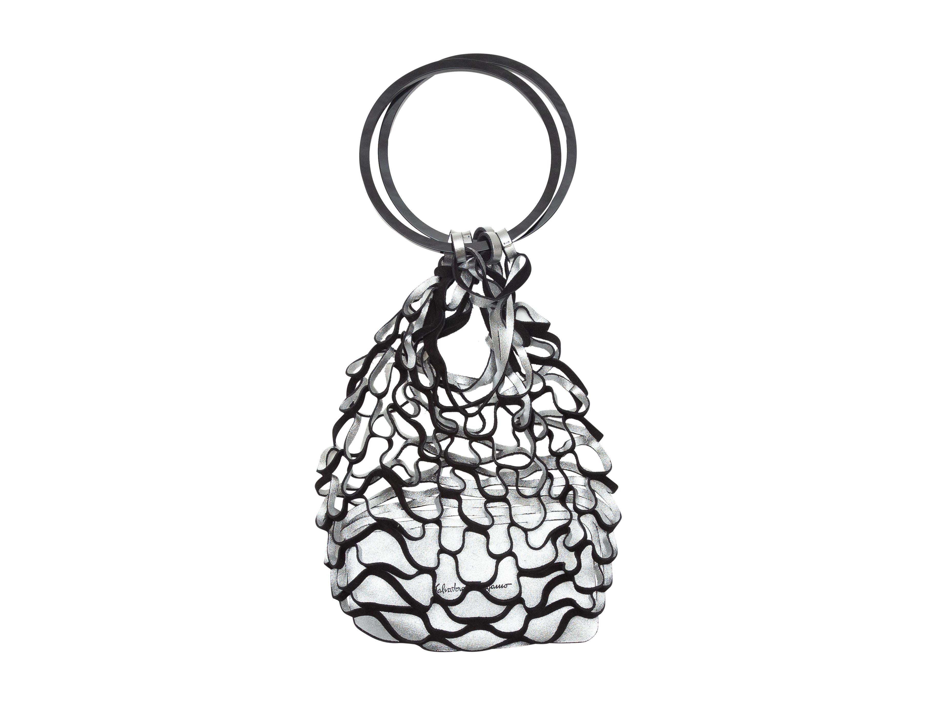 Women's Salvatore Ferragamo Black & Silver Suede Net Handbag