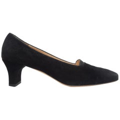 Salvatore Ferragamo Black Square-Toe Suede Pumps