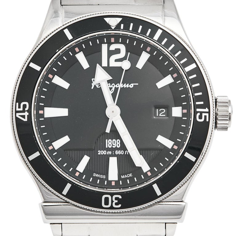 Salvatore Ferragamo Black Stainless Steel 1898 FF3 Men's Wristwatch 43 mm  For Sale at 1stDibs