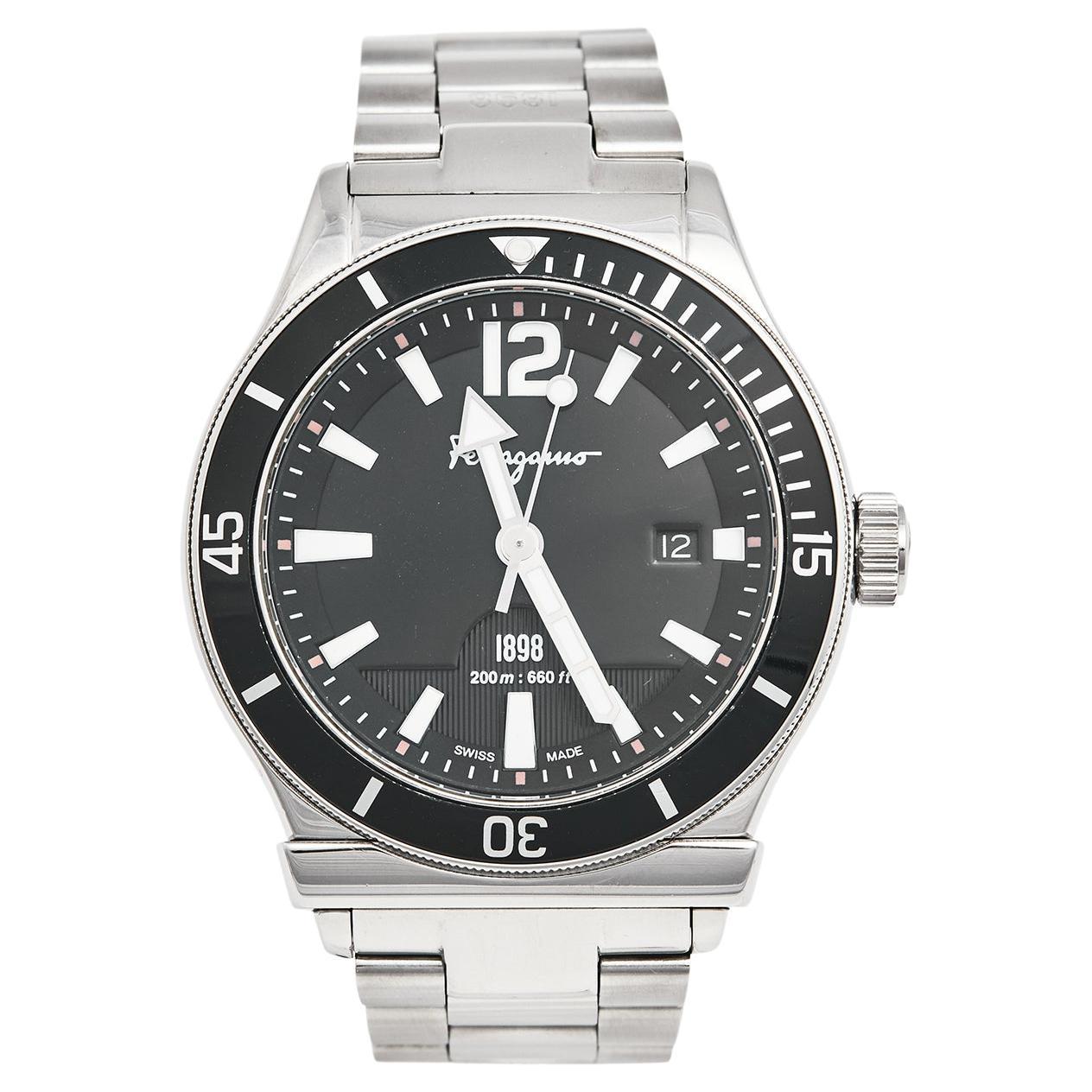Salvatore Ferragamo Black Stainless Steel 1898 FF3 Men's Wristwatch 43 mm