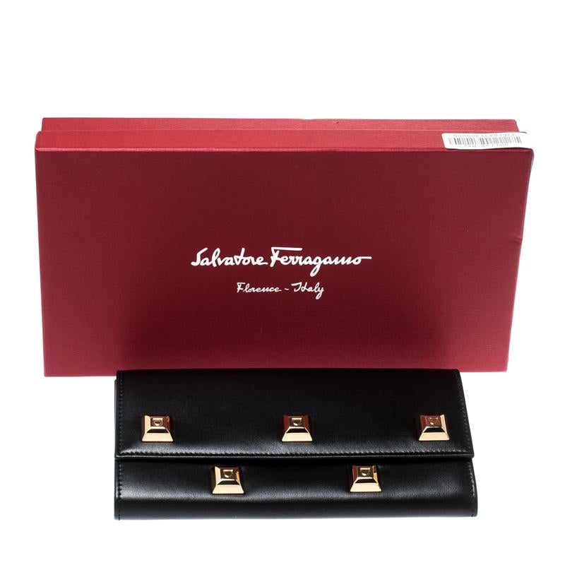 Salvatore Ferragamo Black Studded Leather Continental Wallet 8