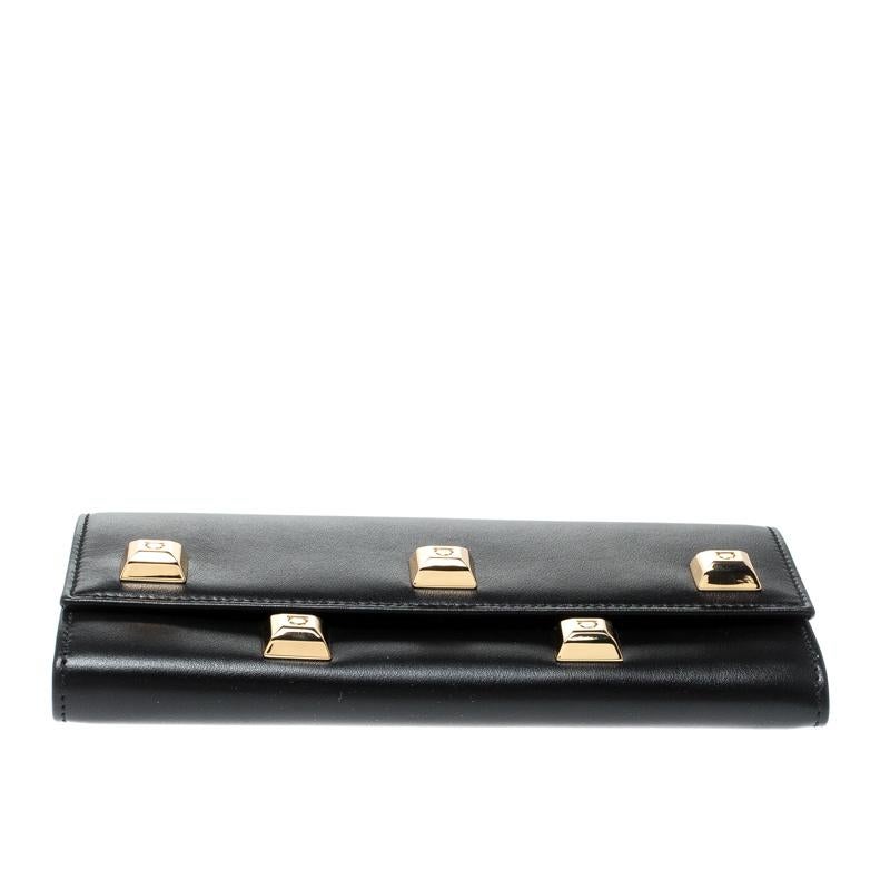 Women's Salvatore Ferragamo Black Studded Leather Continental Wallet