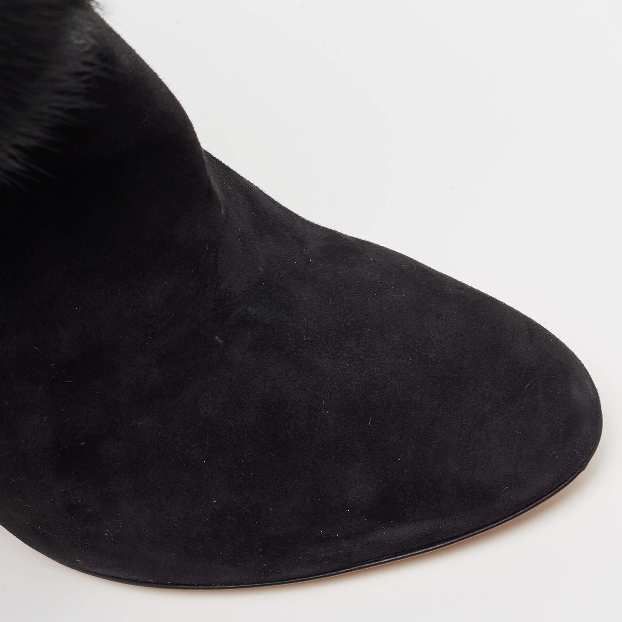 Salvatore Ferragamo Black Suede and Fur Loris Ankle Boots Size 37.5 For Sale 3