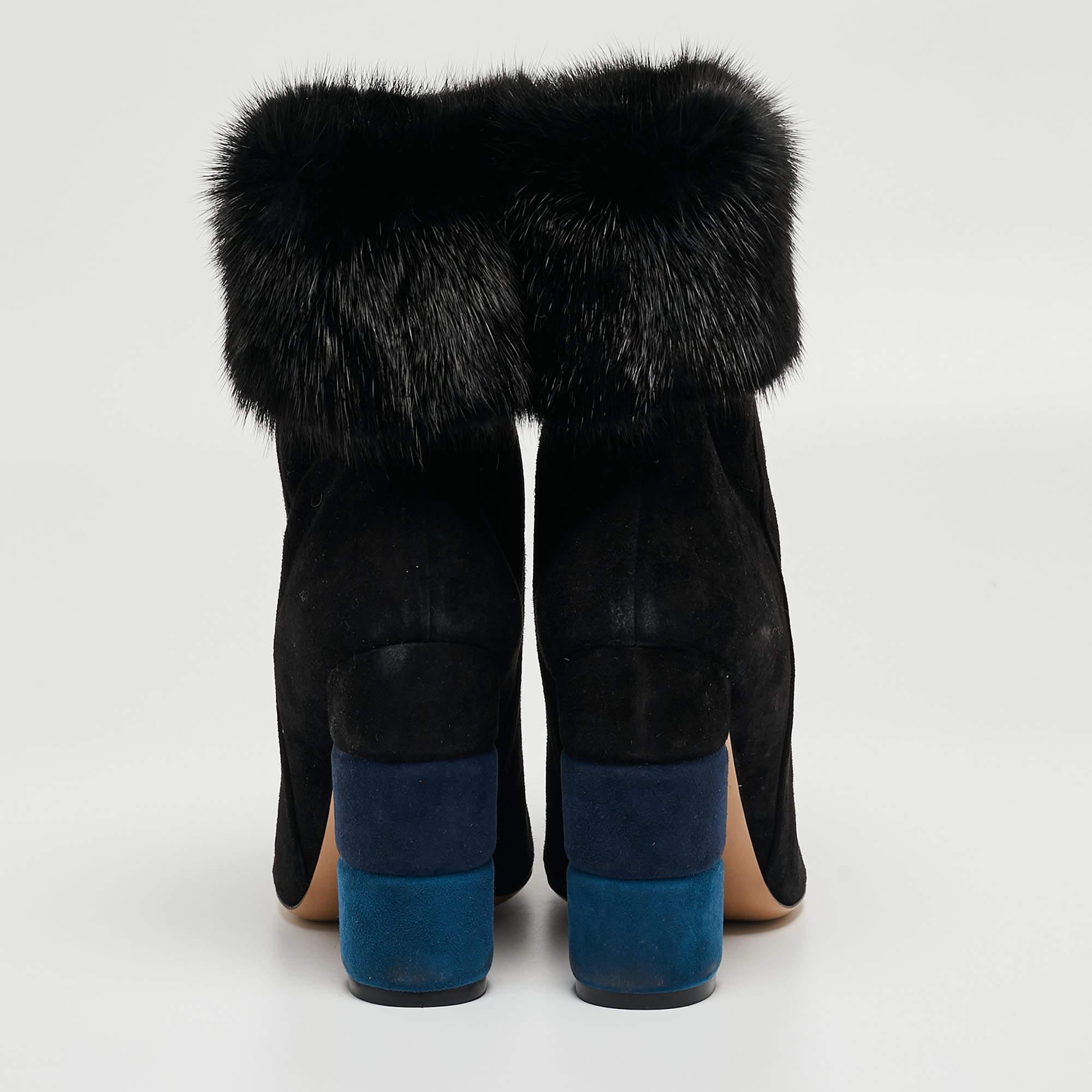 Salvatore Ferragamo Black Suede and Fur Loris Ankle Boots Size 40 For Sale 6