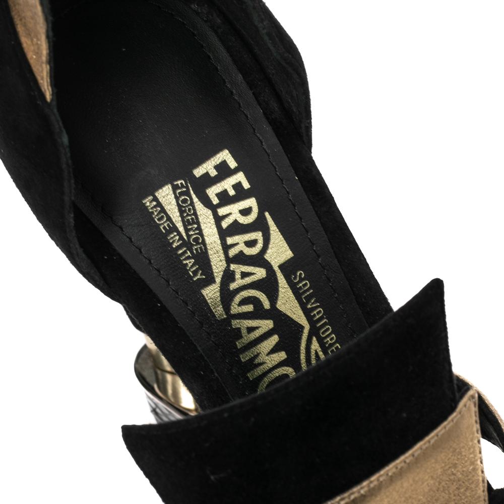Women's Salvatore Ferragamo Black Suede And Leather Lexus Platform Sandals Size 39