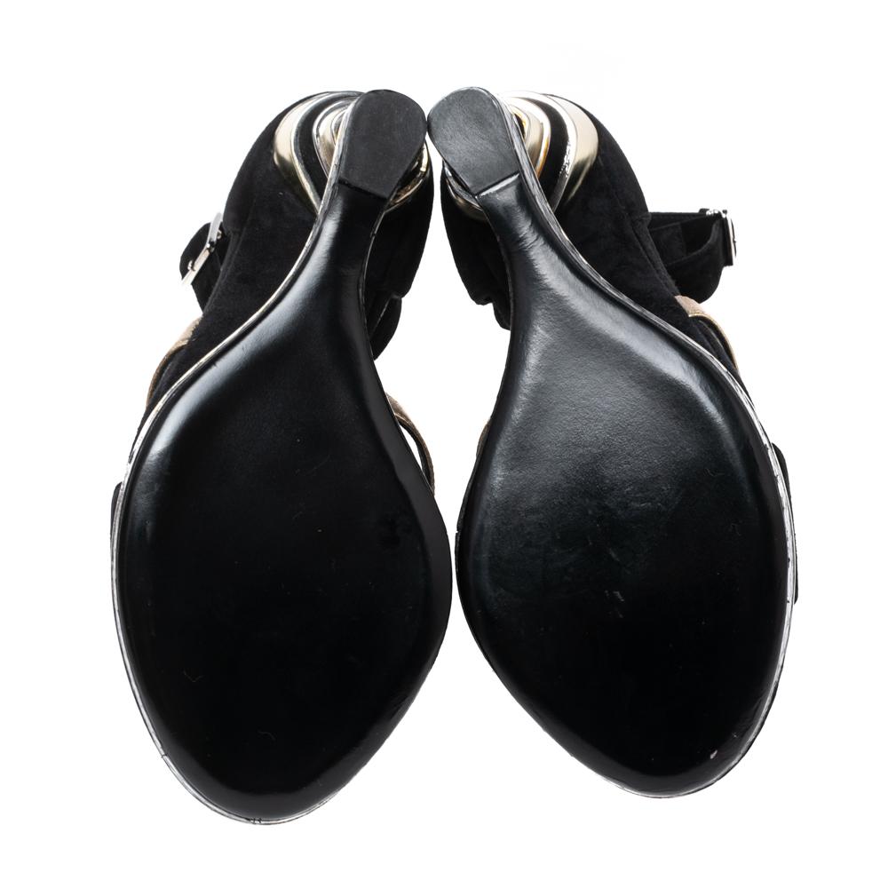 Salvatore Ferragamo Black Suede And Leather Lexus Platform Sandals Size 39 3