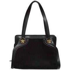 Used Salvatore Ferragamo Black Suede and Leather Top Handle Handbag