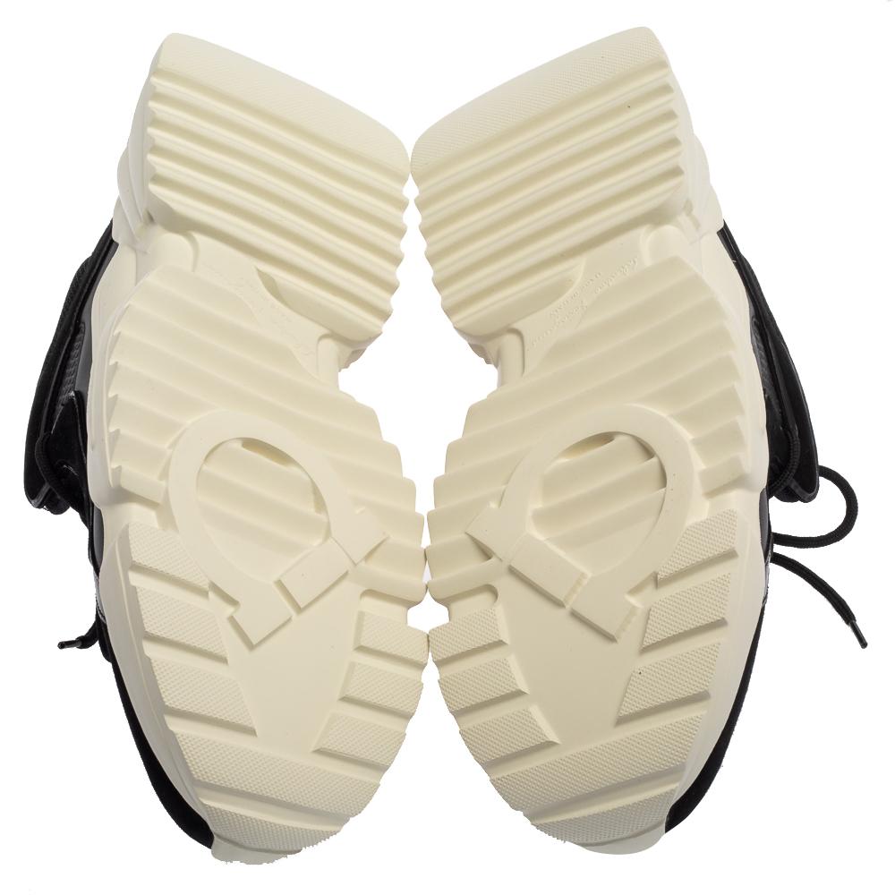Salvatore Ferragamo Black Suede And Mesh Skylar Sneakers Size 44 In New Condition In Dubai, Al Qouz 2