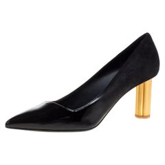Salvatore Ferragamo Black Suede and Patent Leather Pointed Toe Pump Size 38.5