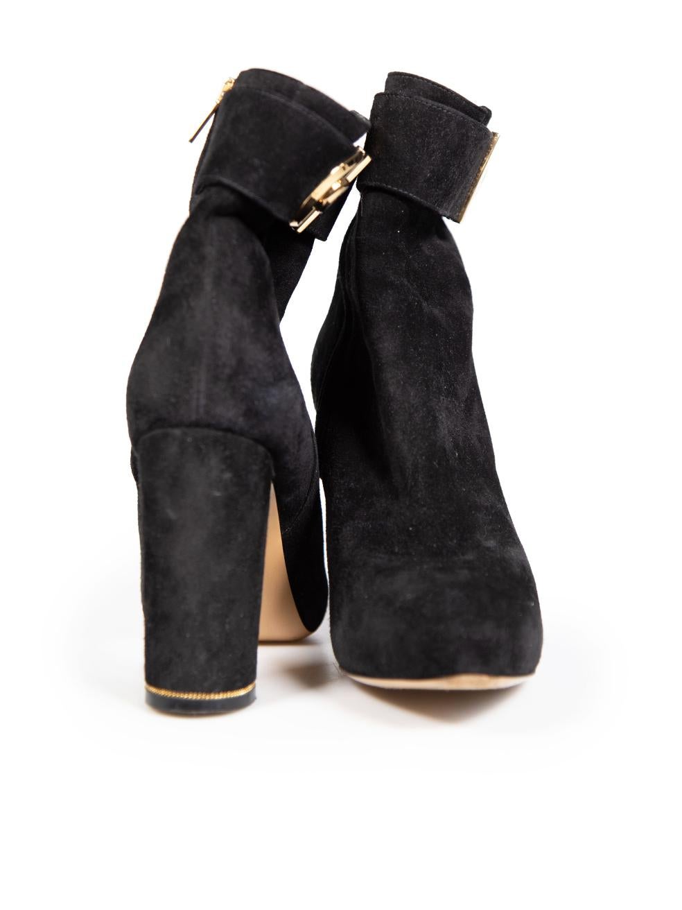 Salvatore Ferragamo Black Suede Buckle Ankle Boots Size US 8 In Excellent Condition In London, GB