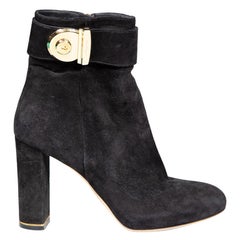 Salvatore Ferragamo Black Suede Buckle Ankle Boots Size US 8