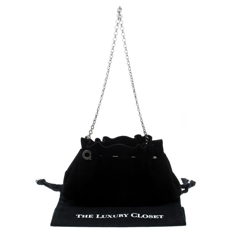 Women's Salvatore Ferragamo Black Suede Chain Shoulder Bag