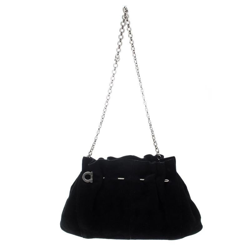 Salvatore Ferragamo Black Suede Chain Shoulder Bag 2