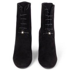 SALVATORE FERRAGAMO black suede CHANA Lace-Up Block Heel Ankle Boots Shoes 40.5