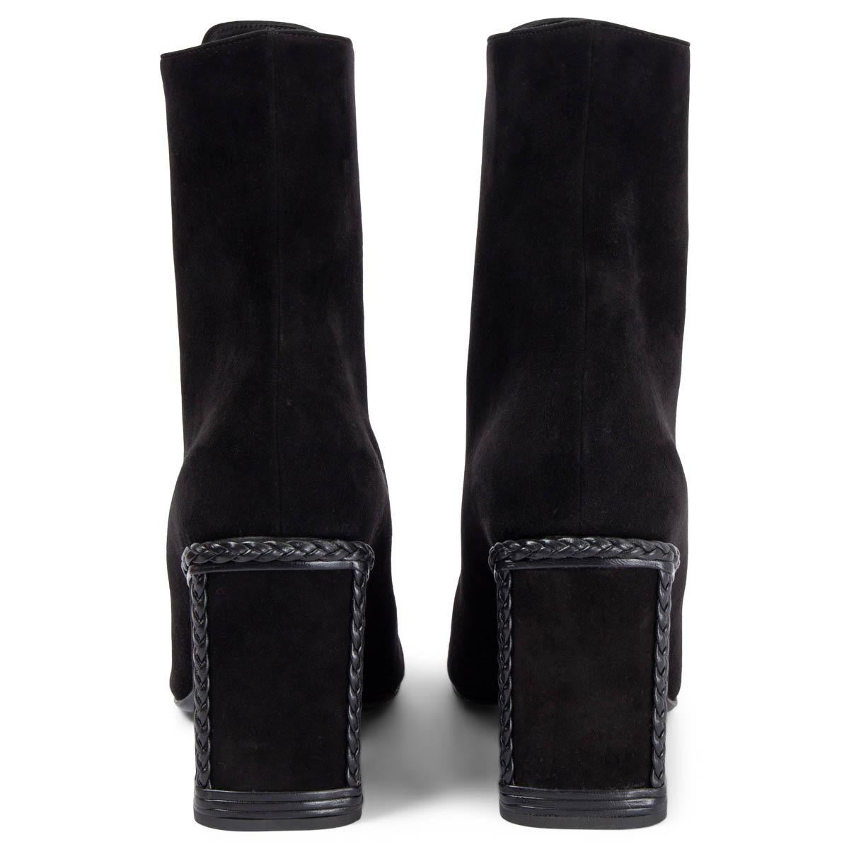 Women's SALVATORE FERRAGAMO black suede CHANA Lace-Up Block Heel Ankle Boots Shoes 40.5 For Sale