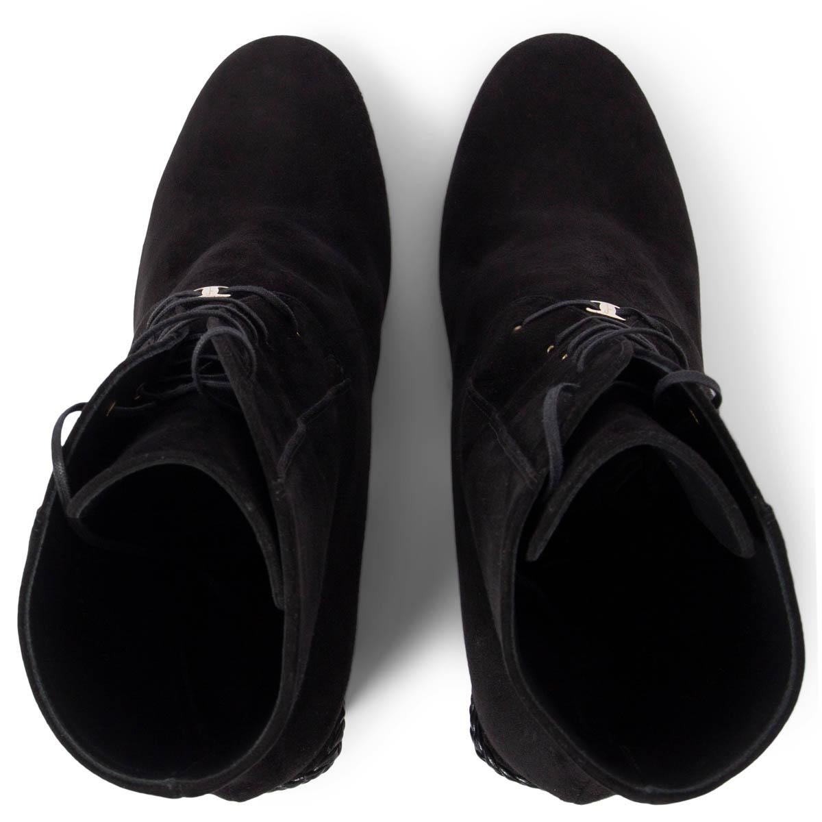 SALVATORE FERRAGAMO black suede CHANA Lace-Up Block Heel Ankle Boots Shoes 40.5 For Sale 1