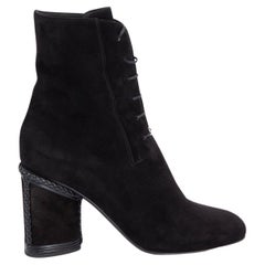 SALVATORE FERRAGAMO black suede CHANA Lace-Up Block Heel Ankle Boots Shoes 40.5